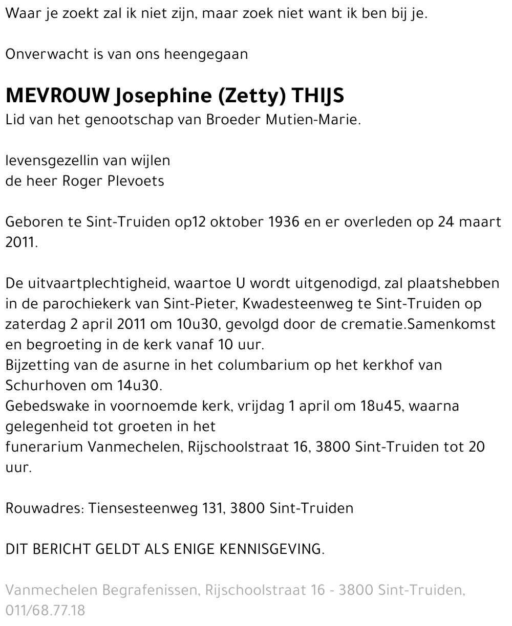 Josephine (Zetty) Thijs