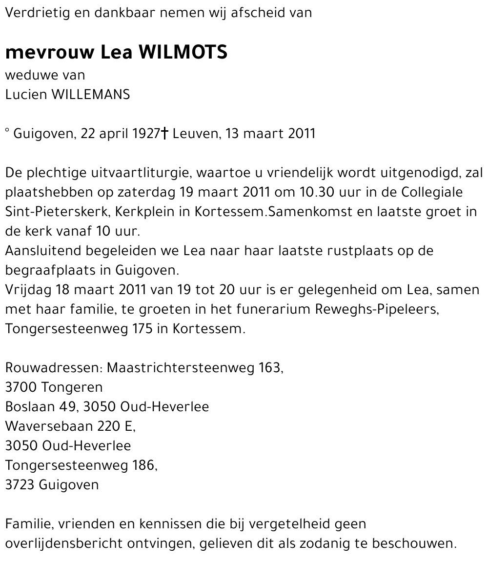 Lea WILMOTS