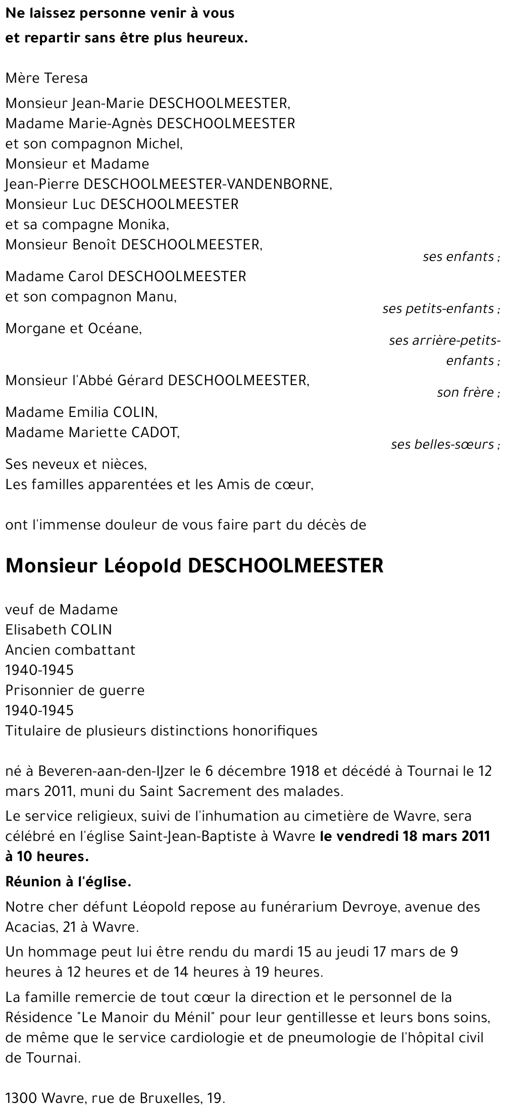 Léopold DESCHOOLMEESTER