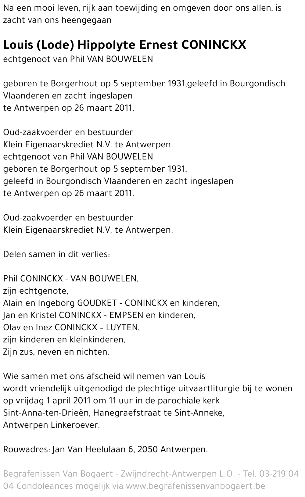 Louis Hippolyte Ernest CONINCKX