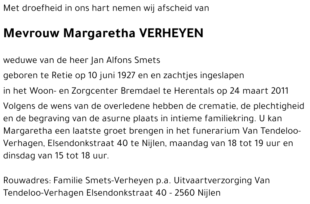 Margaretha VERHEYEN