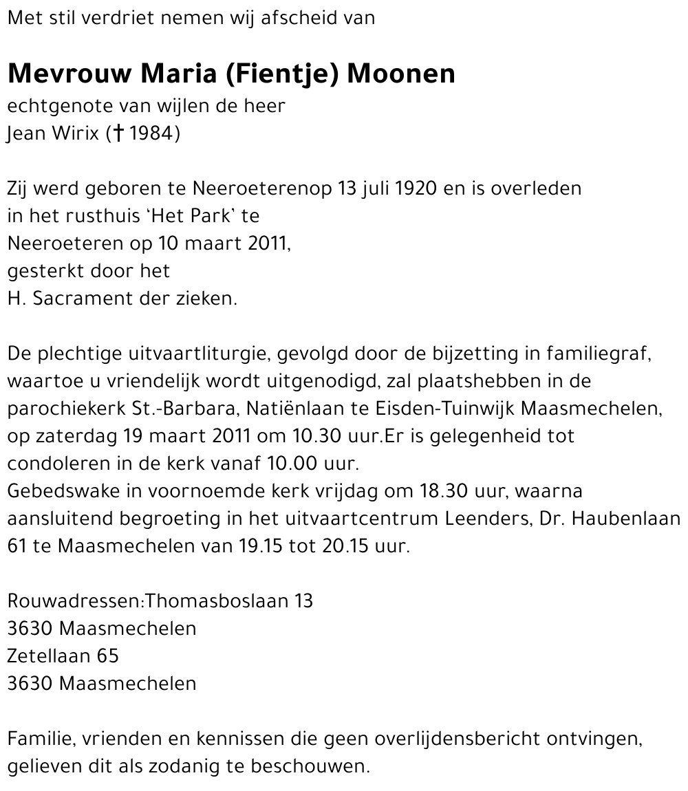 Maria (Fientje) Moonen