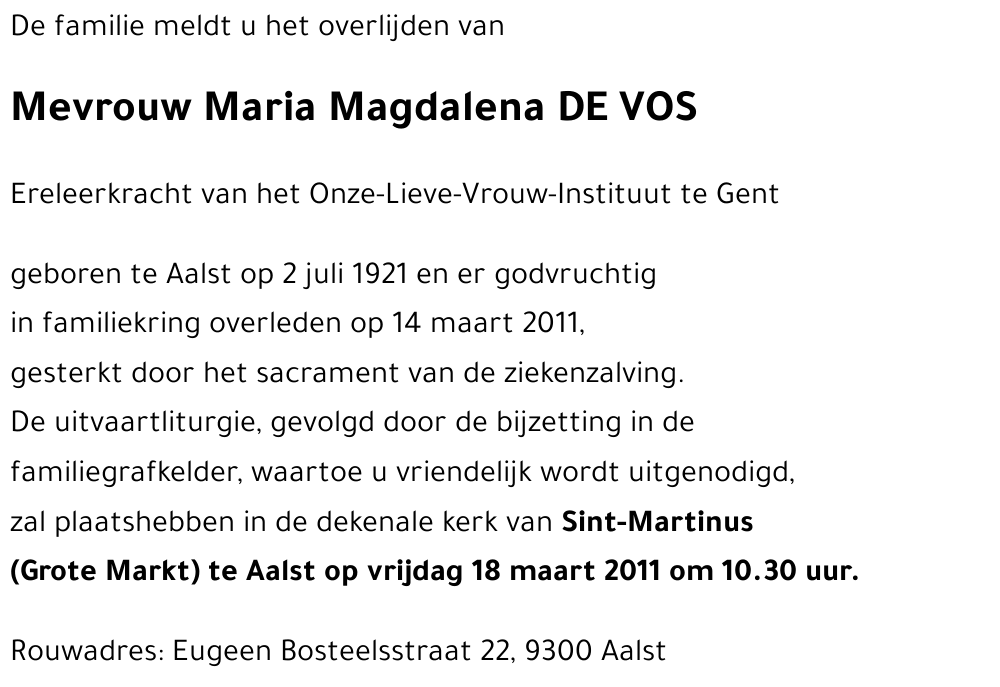 Maria Magdalena DE VOS