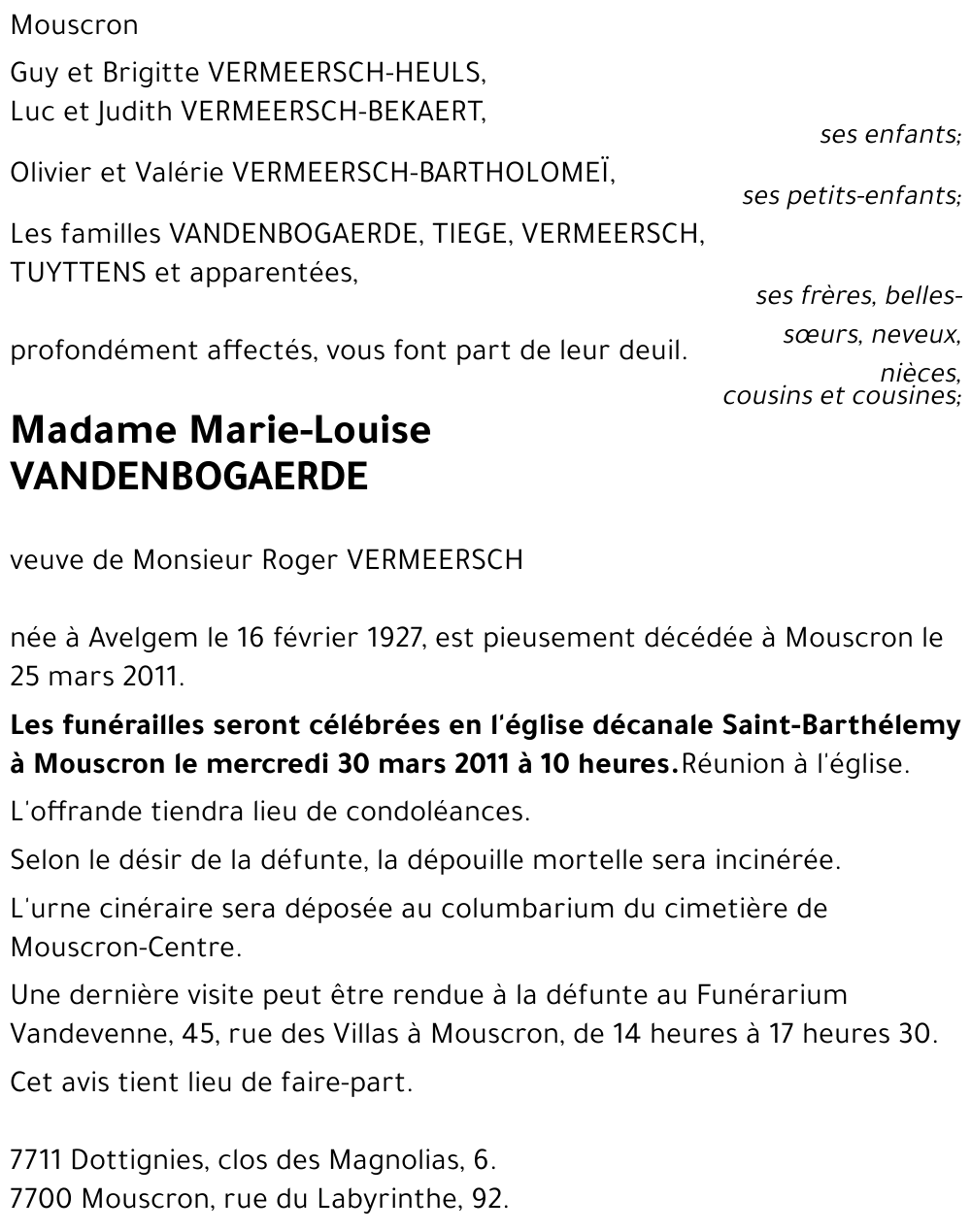 Marie-Louise VANDENBOGAERDE