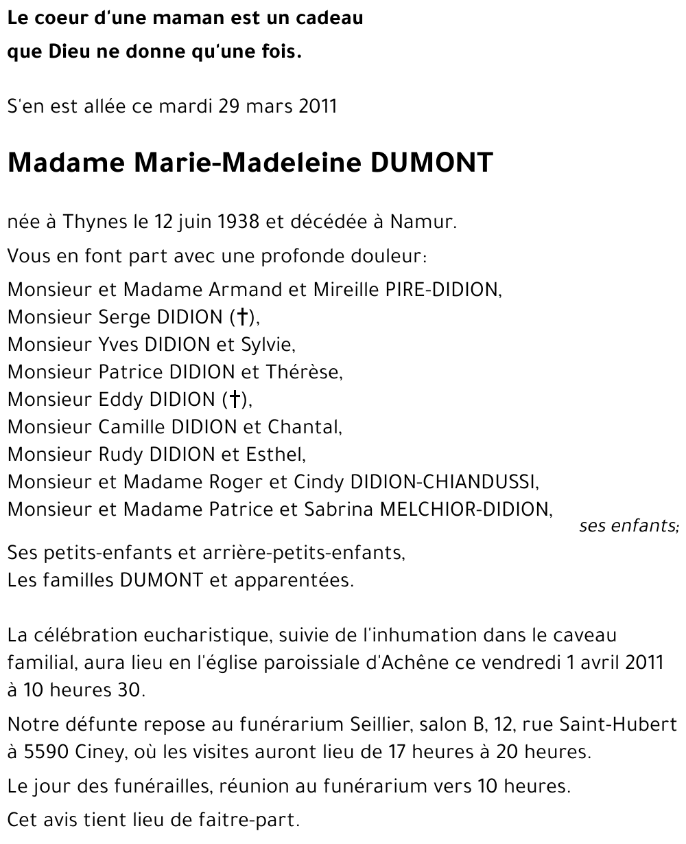 Marie-Madeleine DUMONT