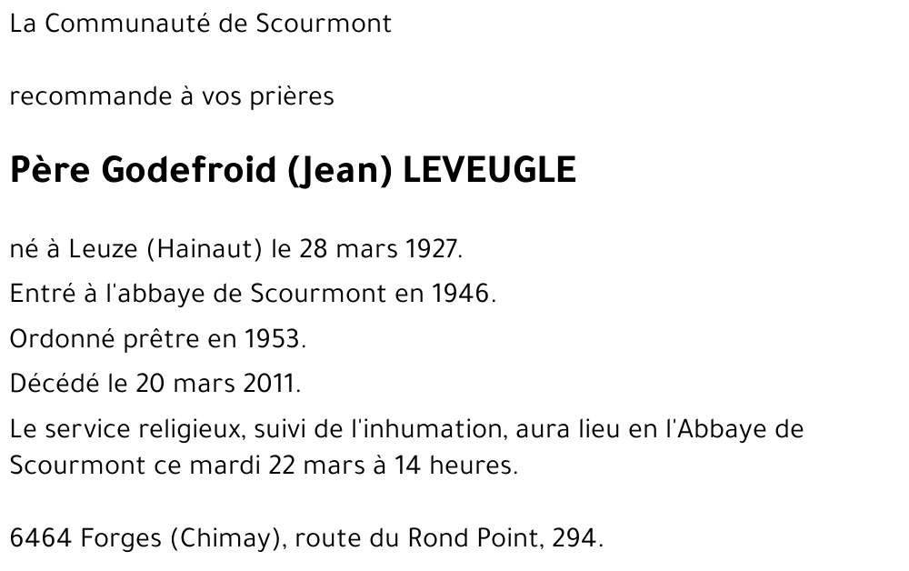 Père Godefroid (Jean) LEVEUGLE