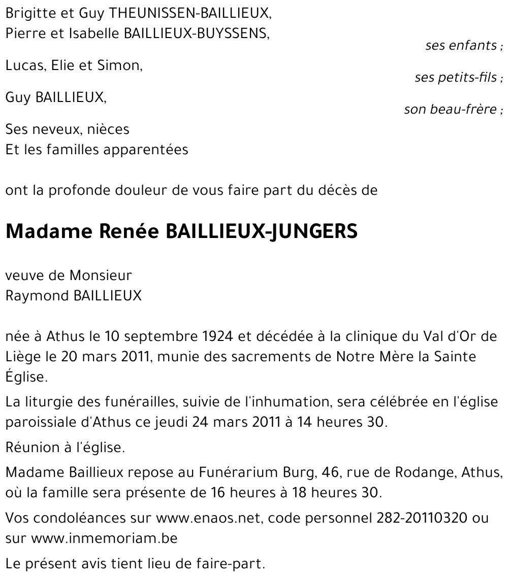 Renée BAILLIEUX-JUNGERS
