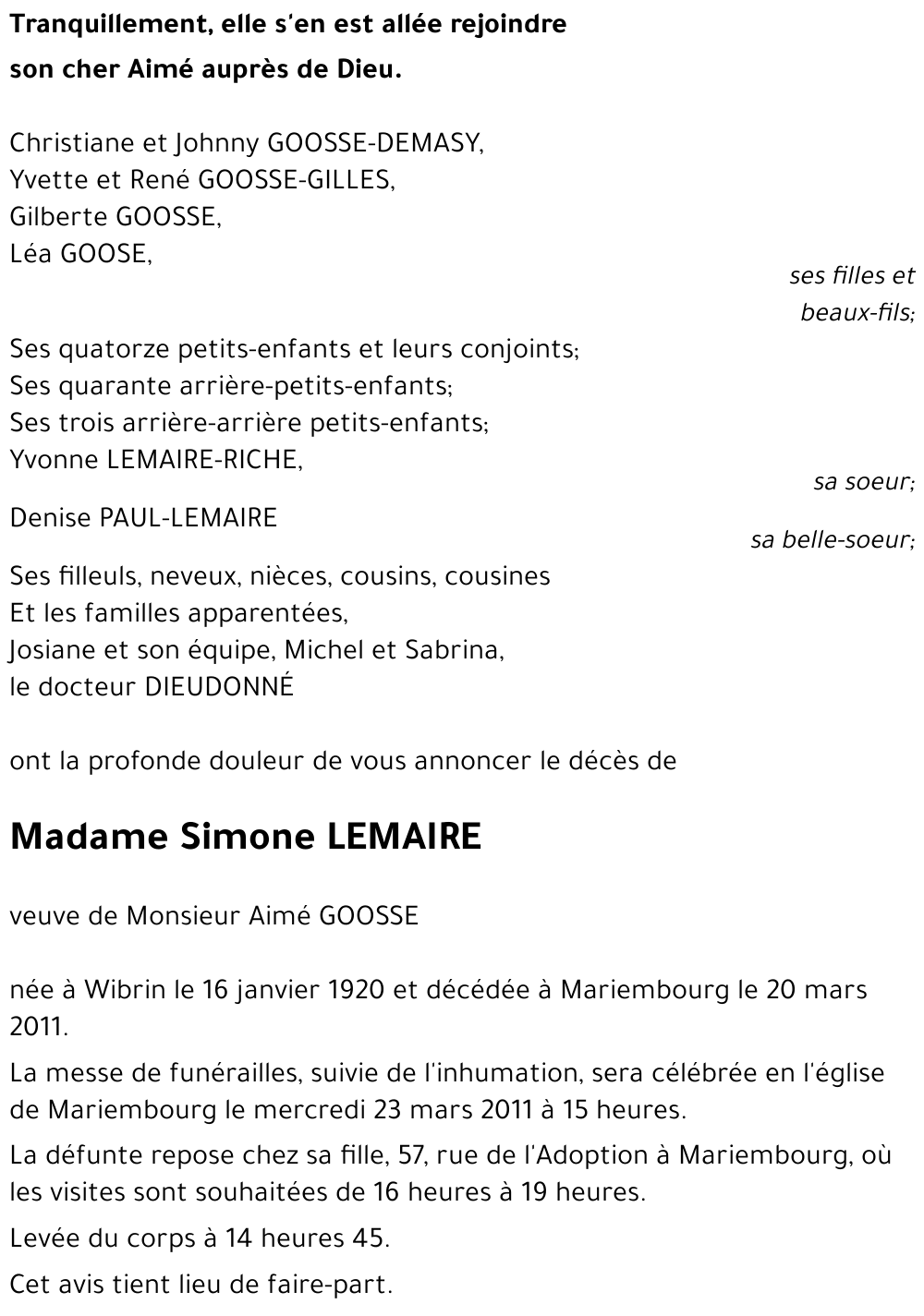 Simone LEMAIRE