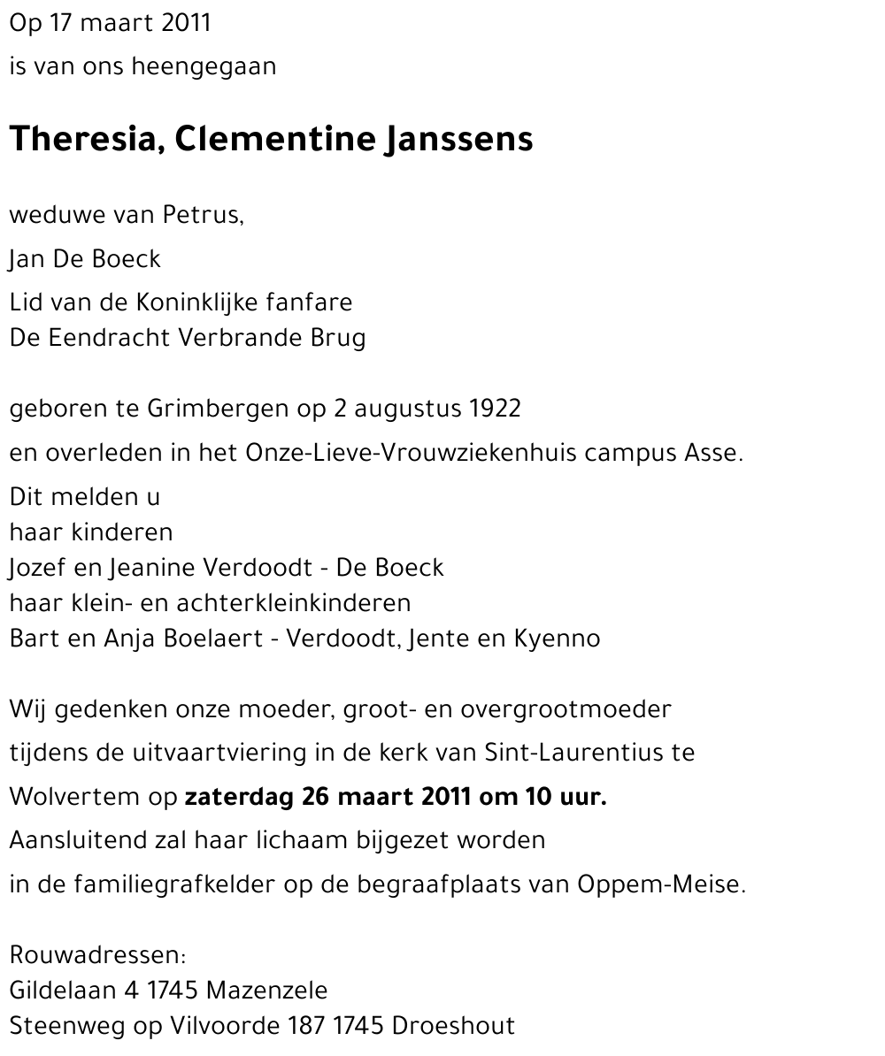 Theresia, Clementine JANSSENS