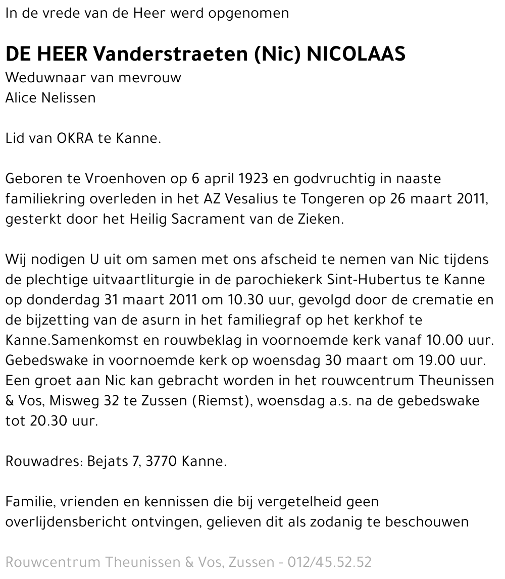 Vanderstraeten Nicolaas