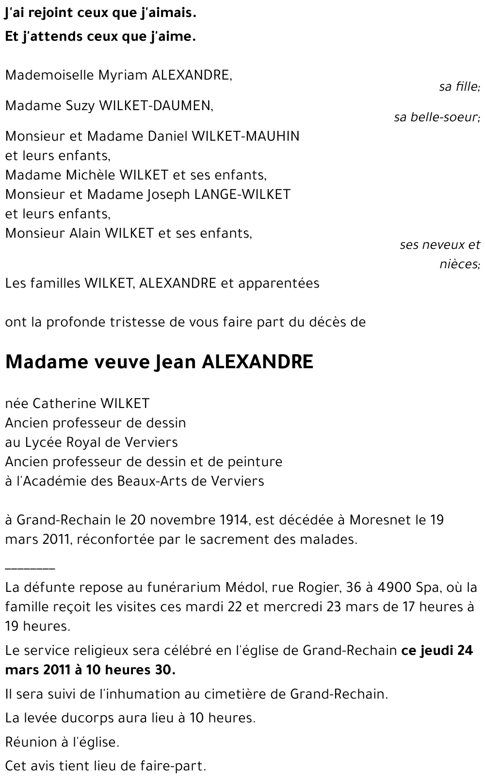 venve Jean ALEXANDRE