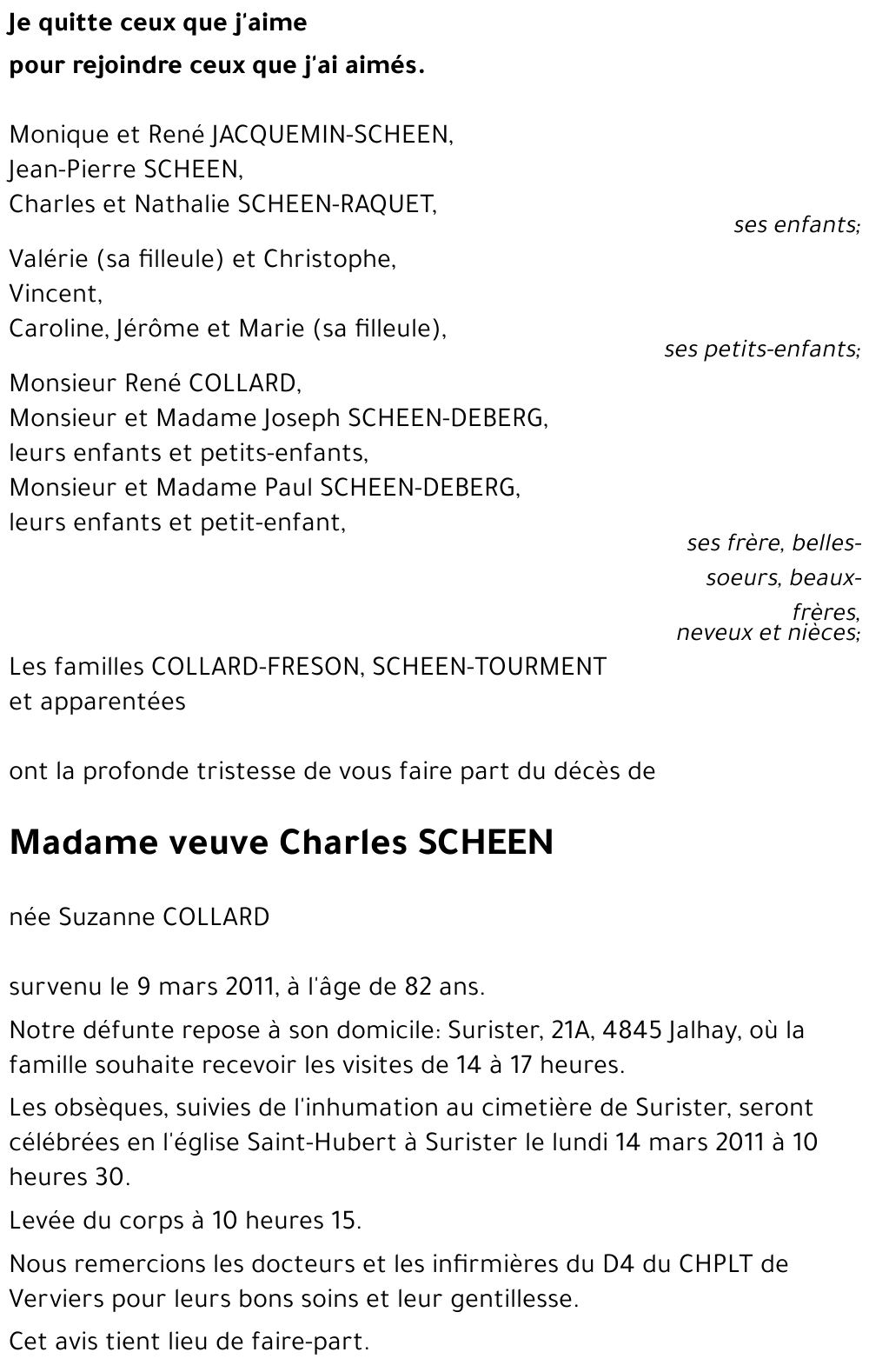 veuve Charles SCHEEN