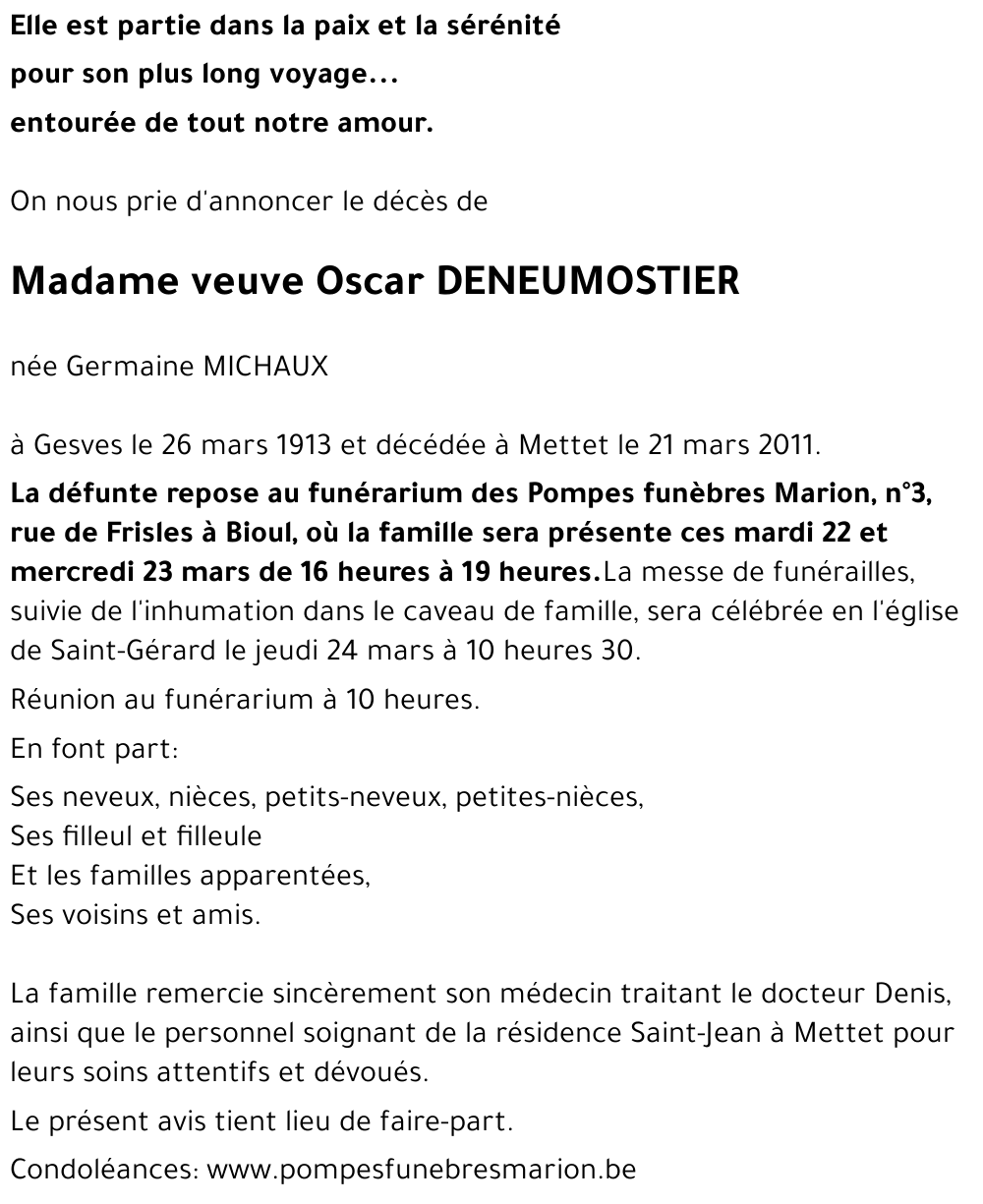 veuve Oscar DENEUMOSTIER