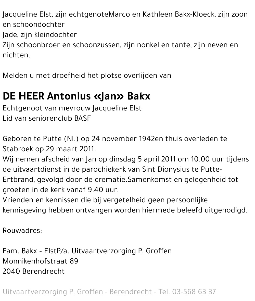 Antonius «Jan» Bakx