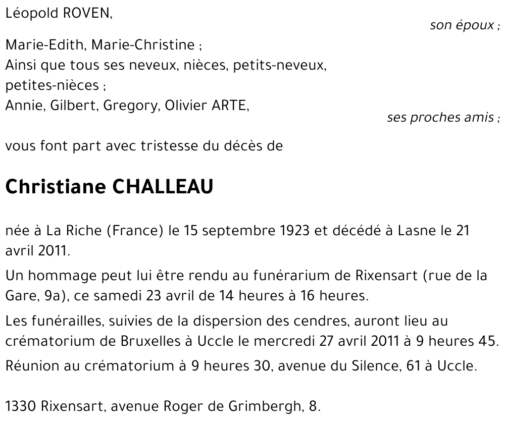 Christiane CHALLEAU