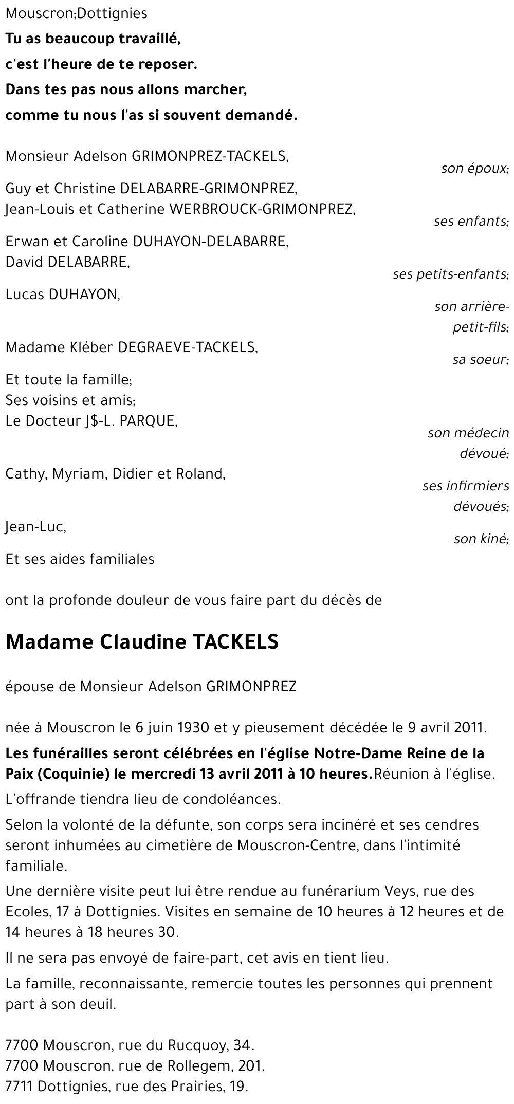 Claudine TACKELS