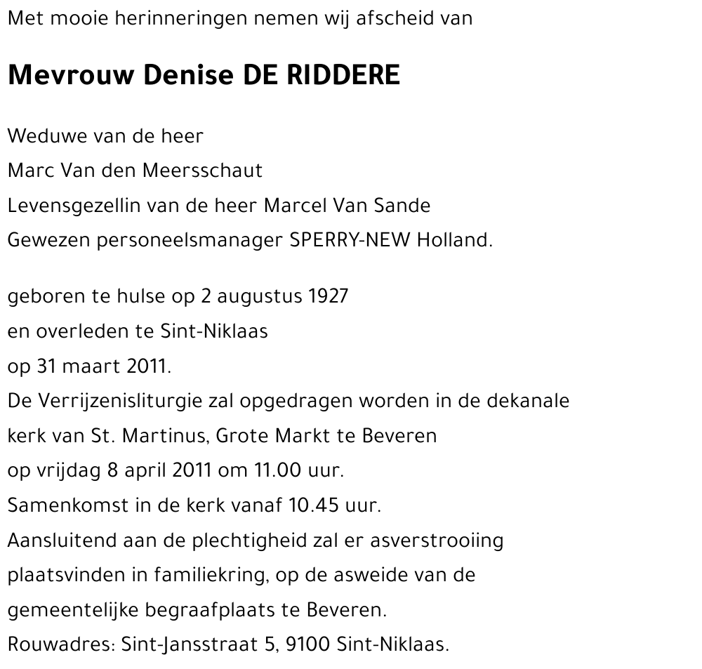 Denise DE RIDDERE