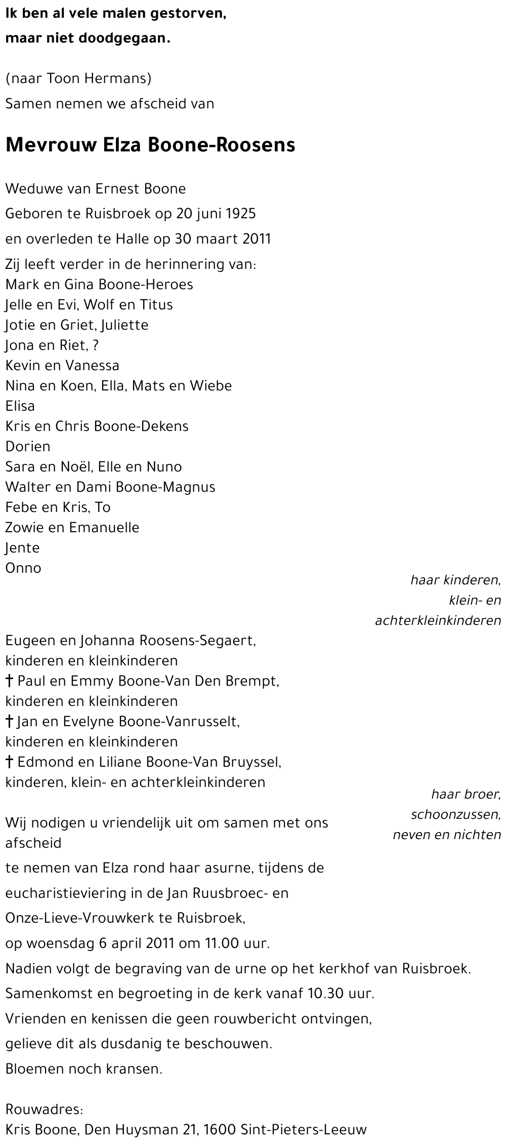 Elza BOONE - ROOSENS