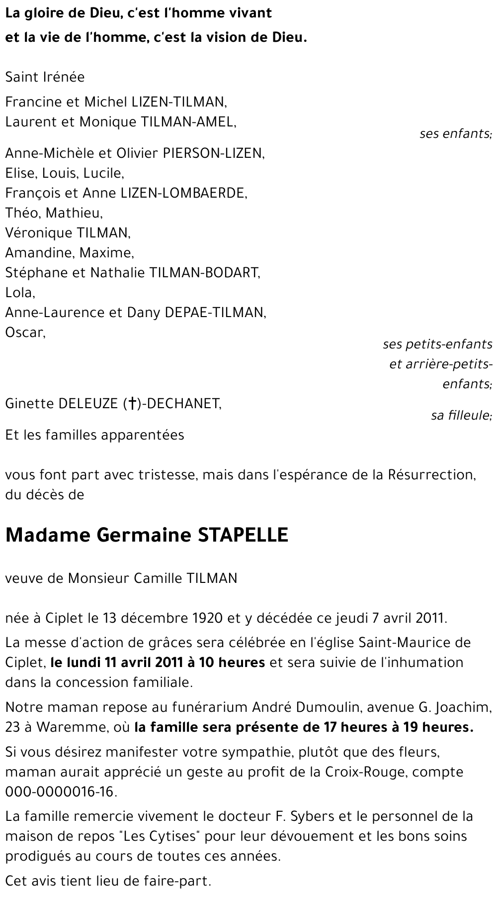 Germaine STAPELLE
