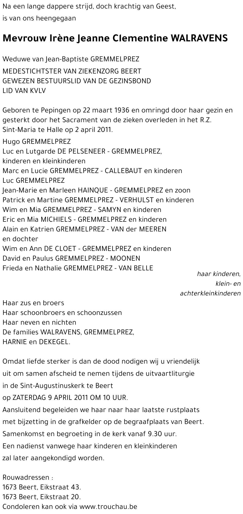 Irène Jeanne Clementine WALRAVENS