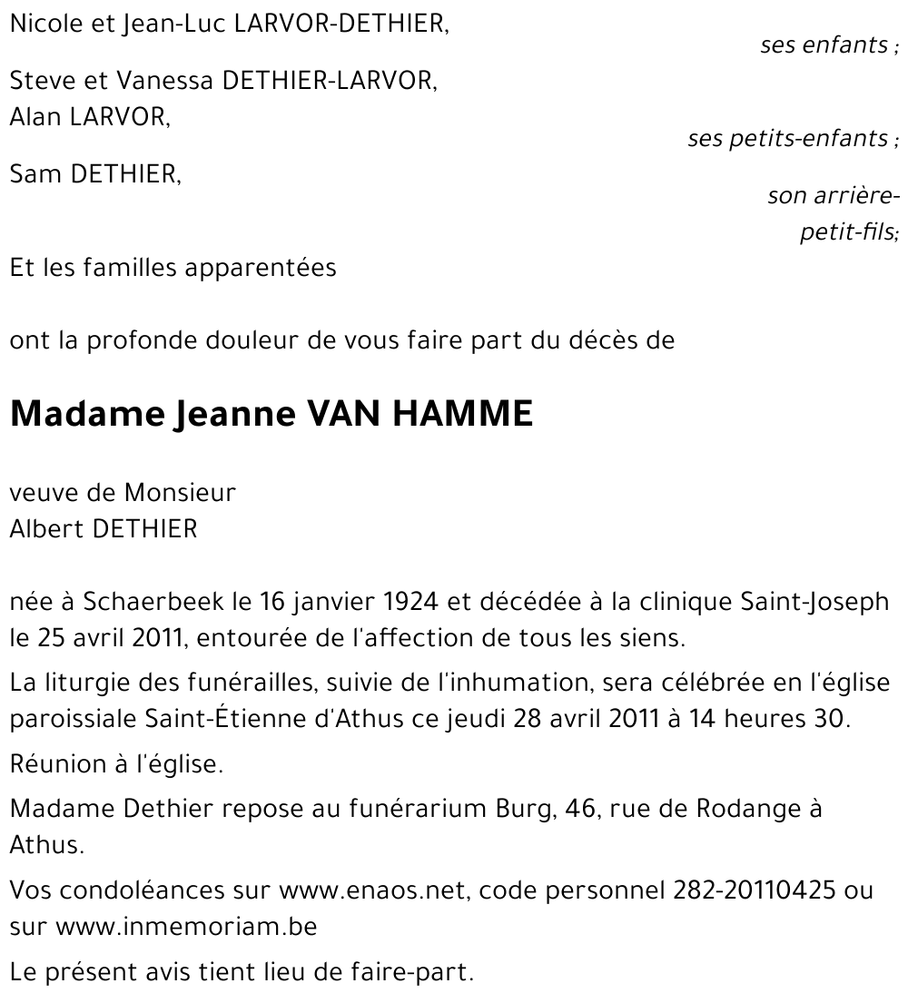 Jeanne VAN HAMME