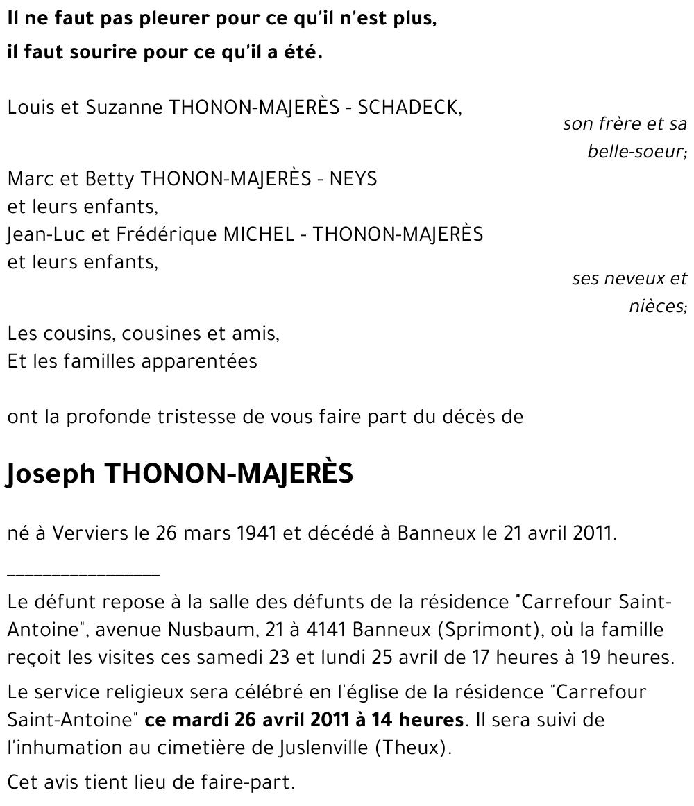 Joseph THONON-MAJERES