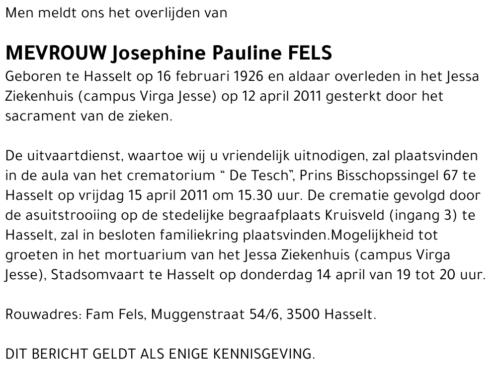 Josephine Pauline Fels