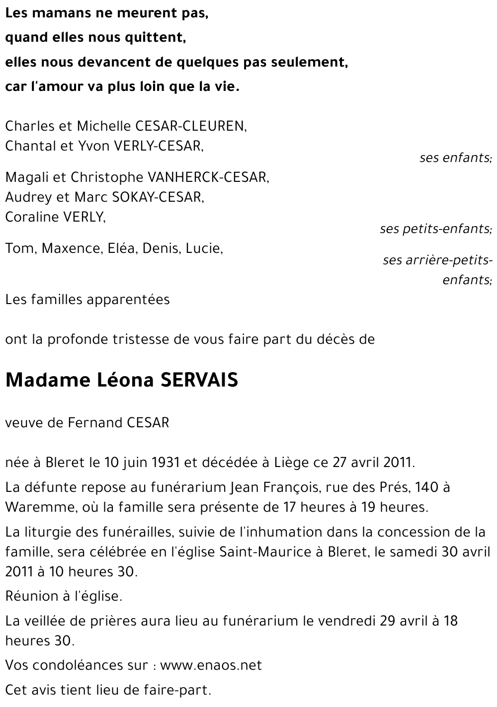 Léona CESAR (+) - SERVAIS