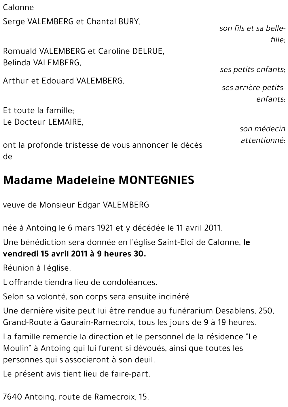 Madeleine MONTEGNIES