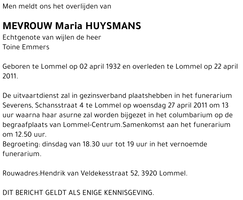Maria Huysmans