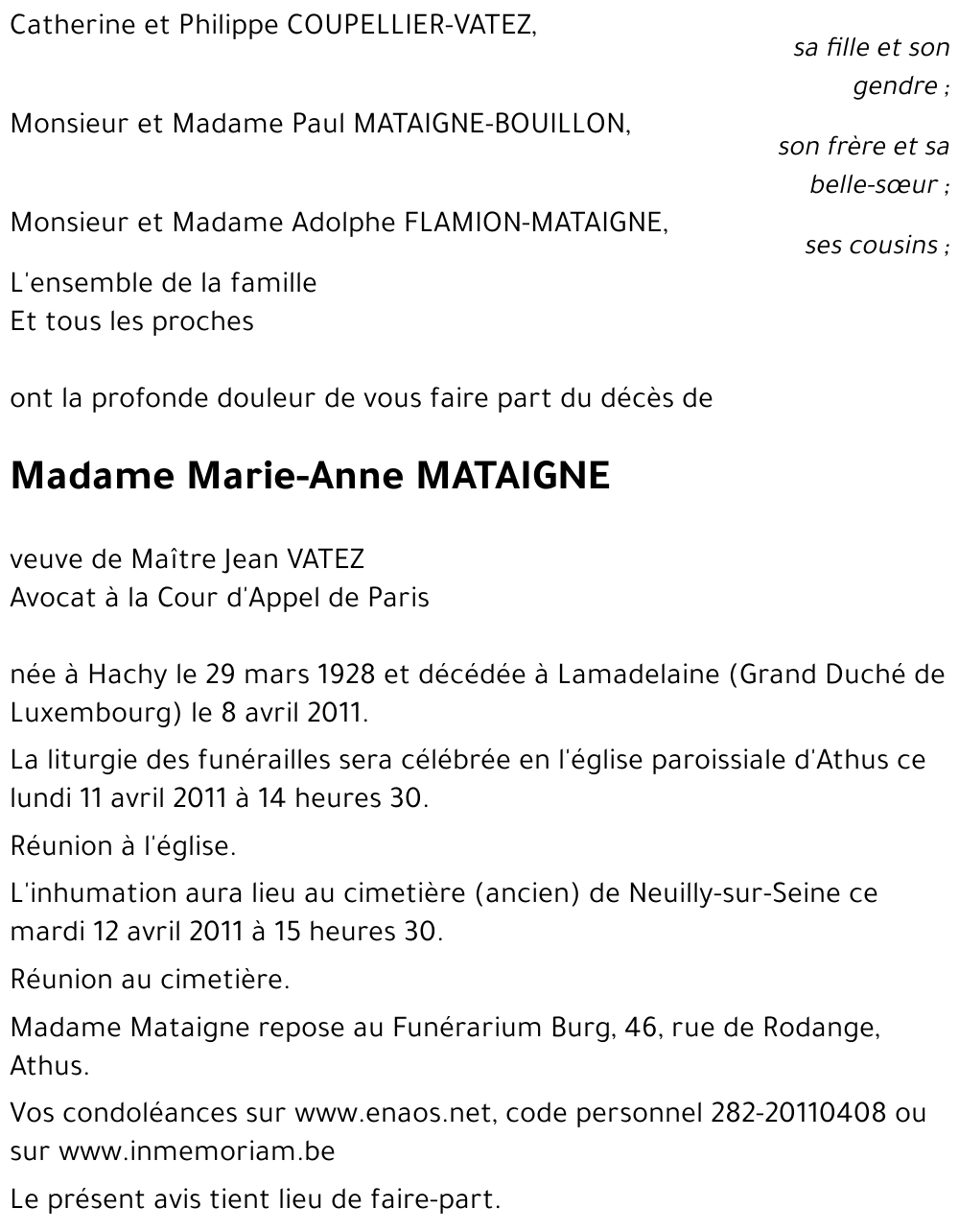 Marie-Anne MATAIGNE