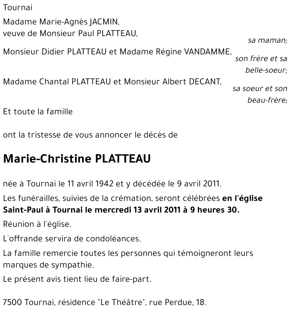 Marie-Christine PLATTEAU