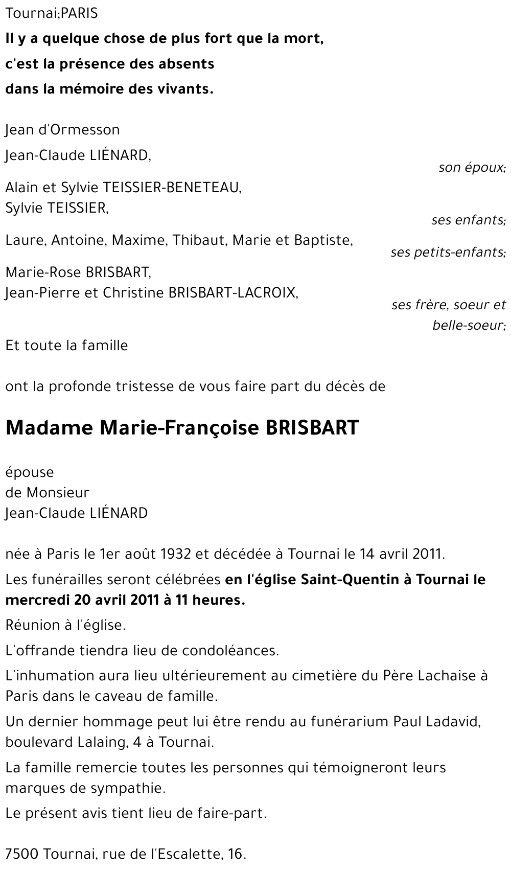 Marie-Françoise BRISBART