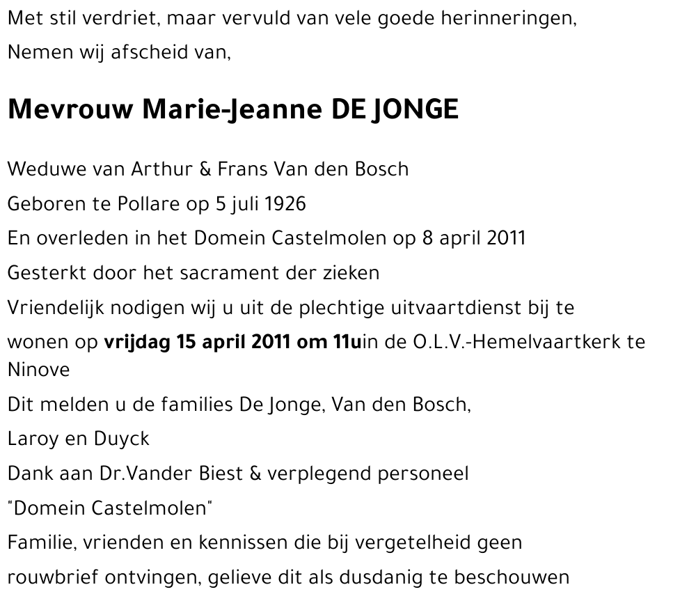 Marie-Jeanne DE JONGE