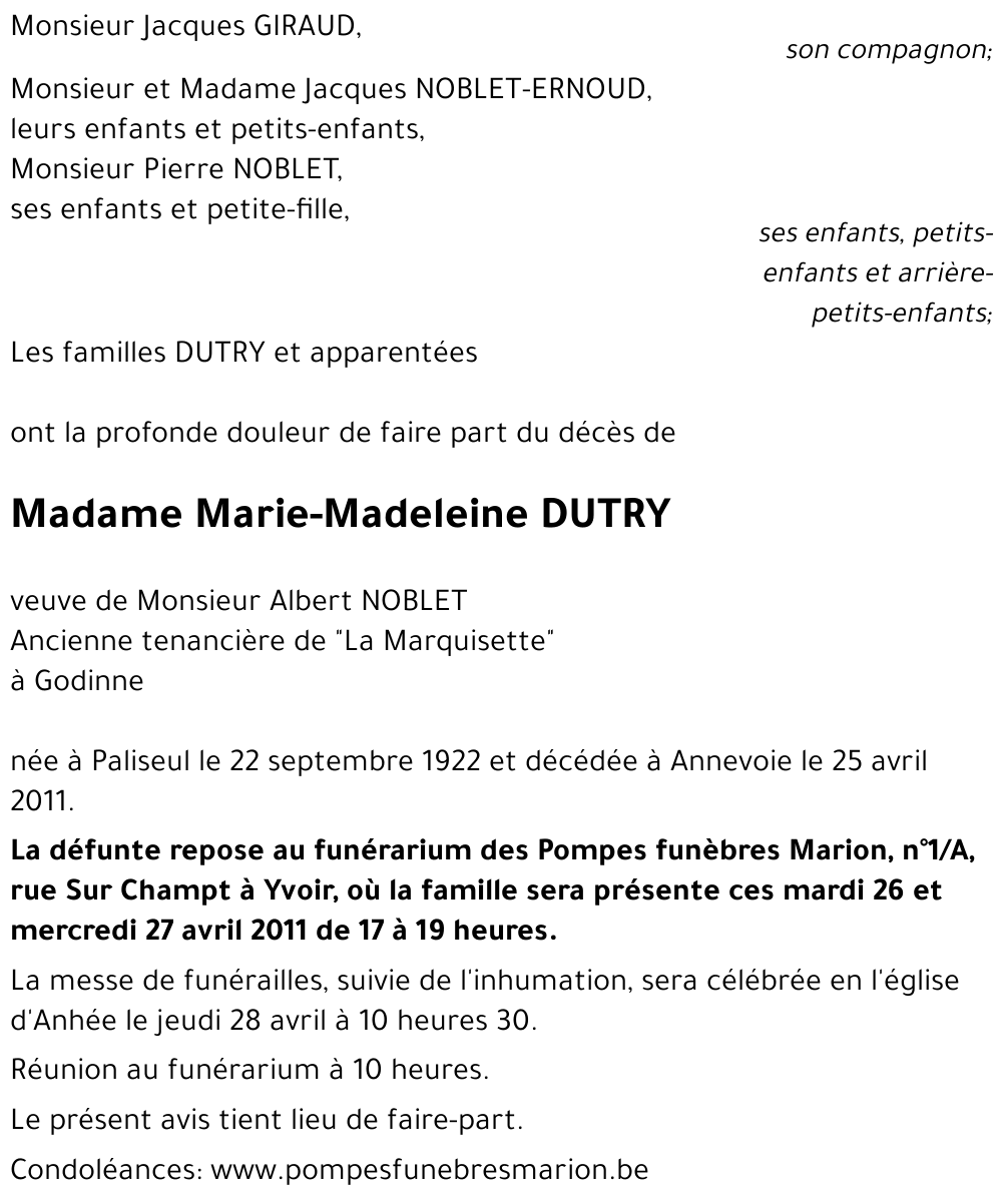 Marie-Madeleine DUTRY