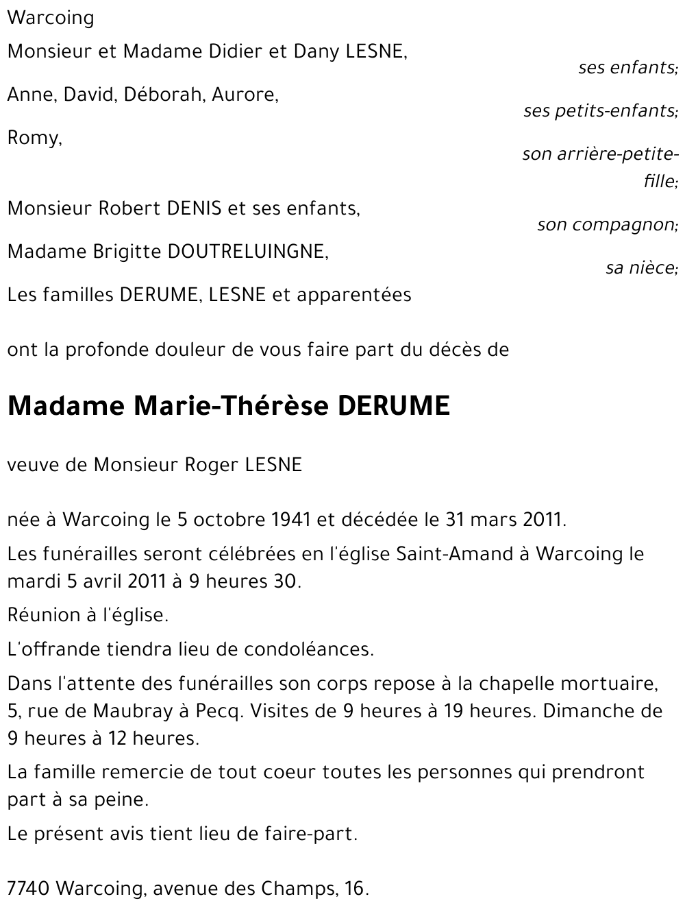 Marie-Thérèse DERUME