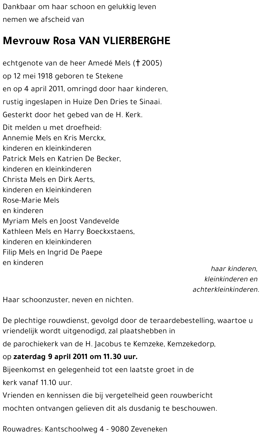 Rosa VAN VLIERBERGHE