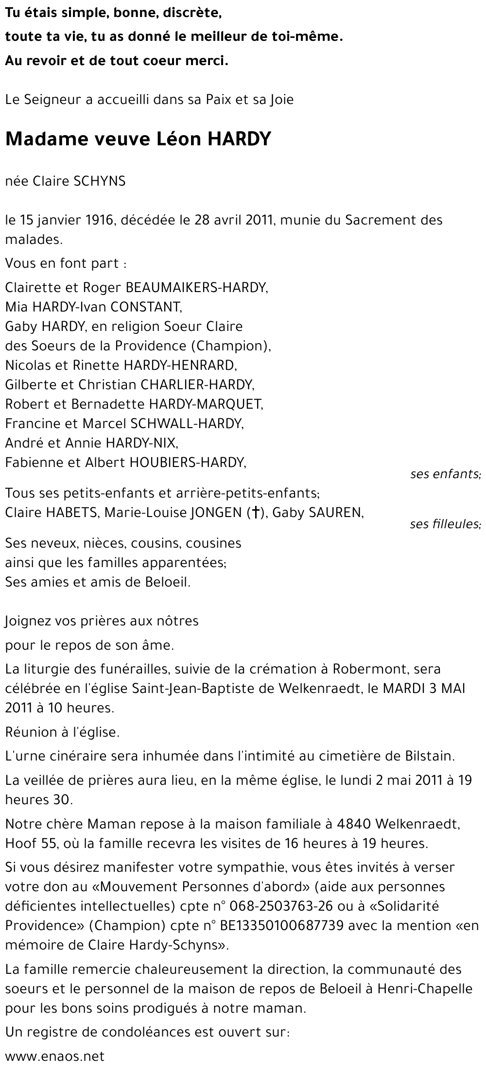 veuve Léon HARDY