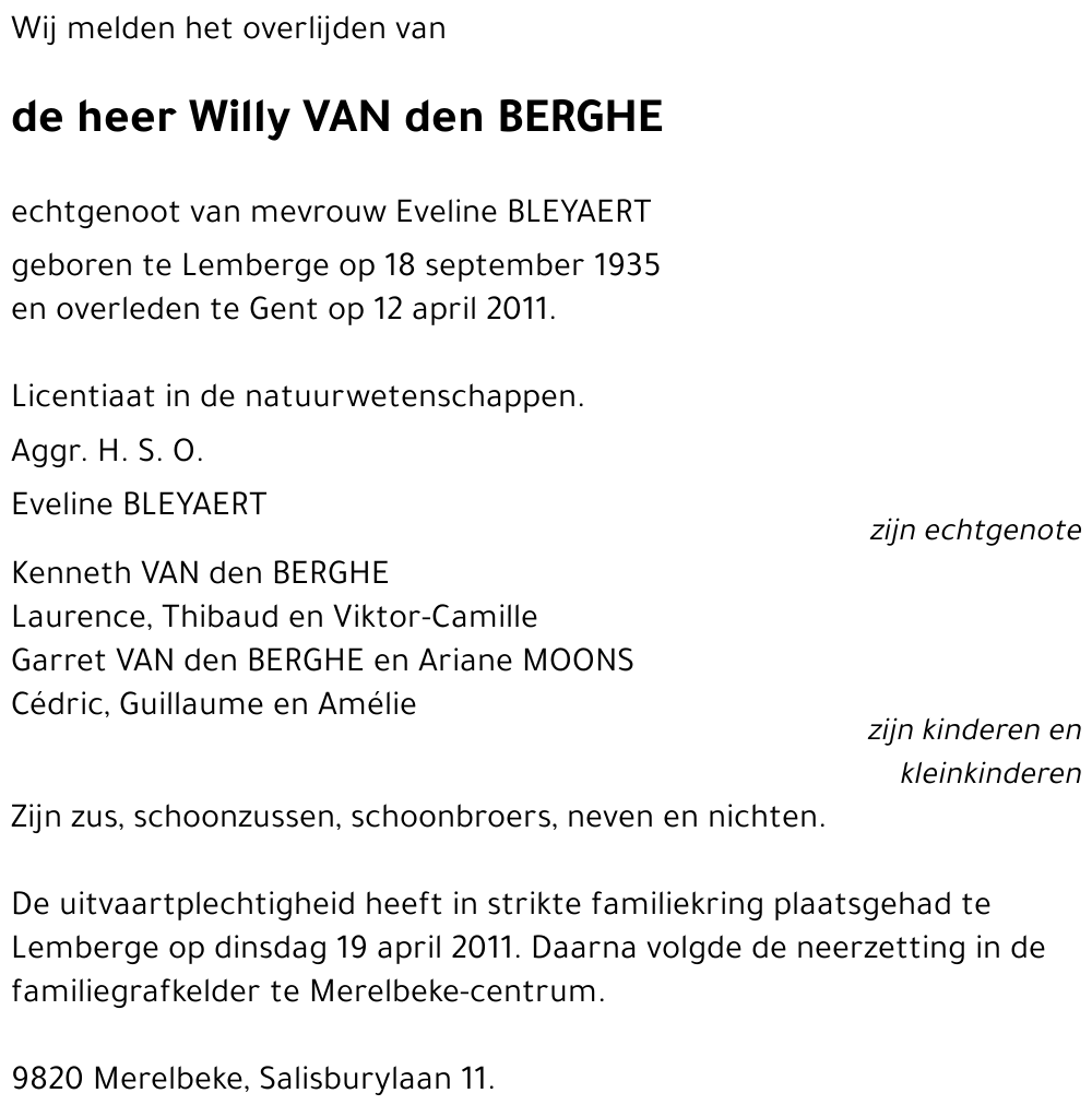 Willy VAN den BERGHE