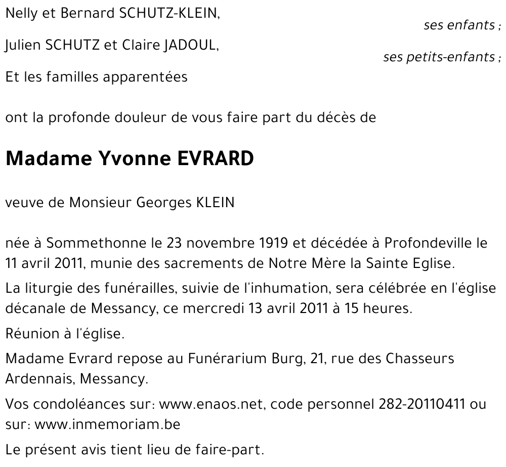 Yvonne EVRARD