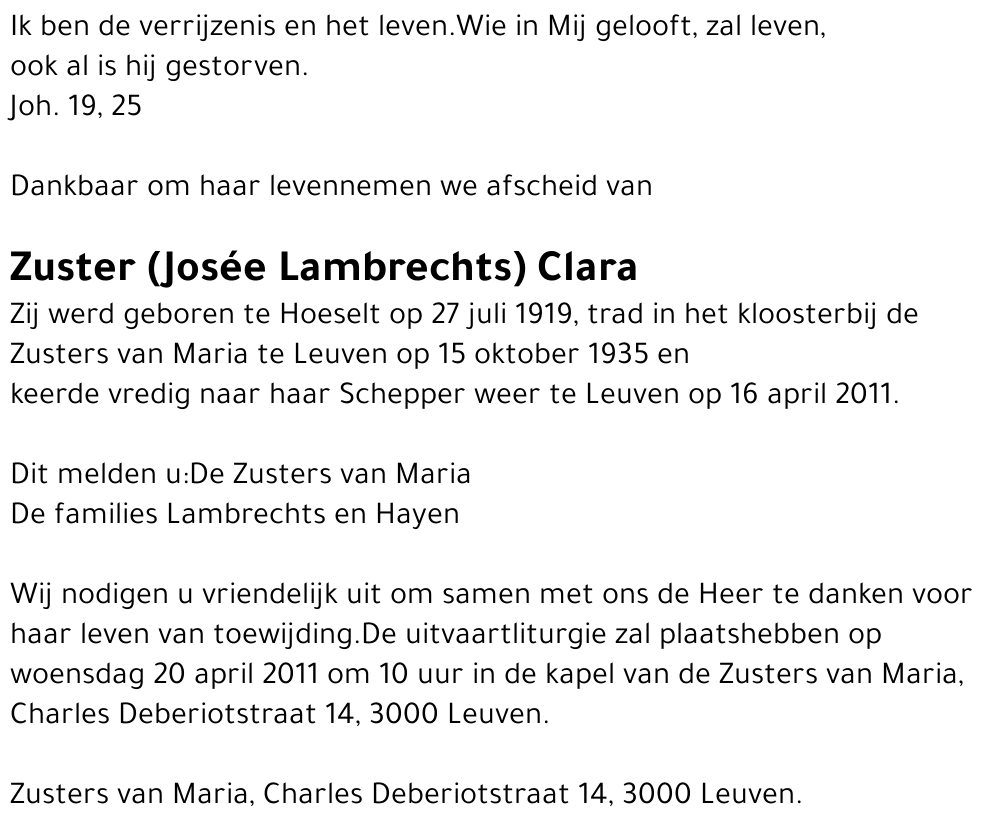 Zuster Clara Josée Lambrechts