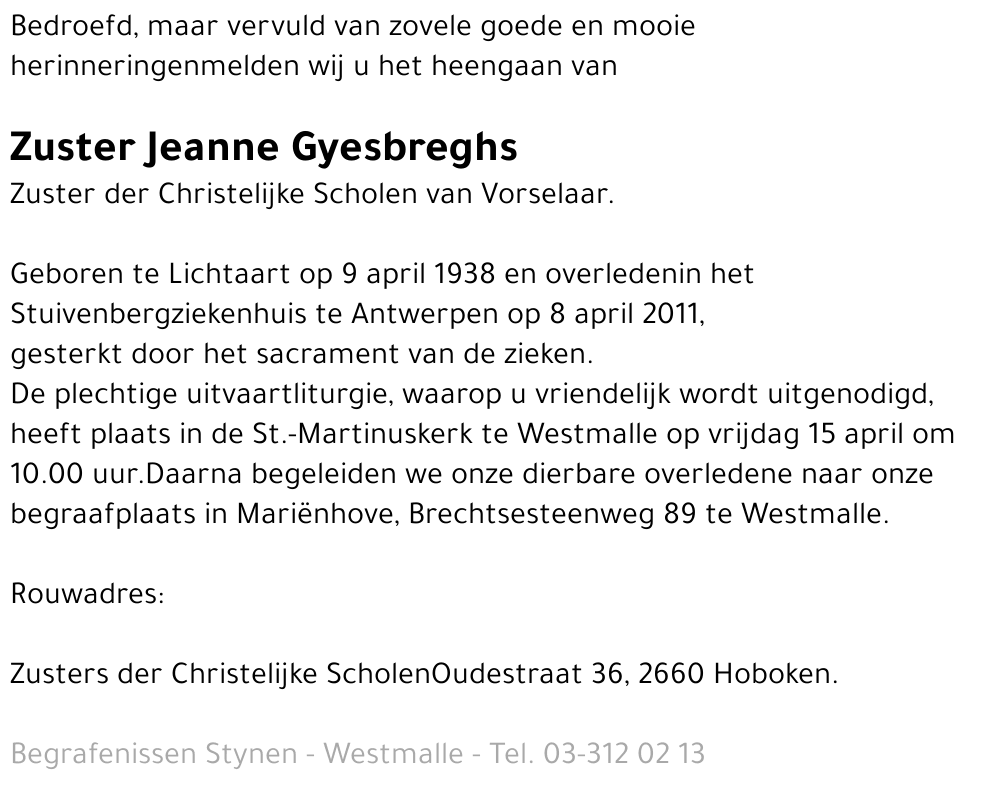 Zuster Jeanne Gyesbreghs