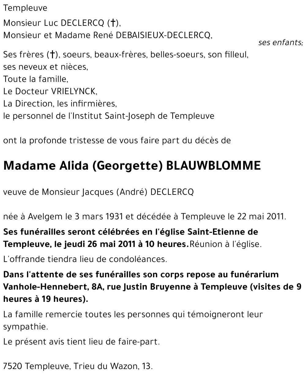 Alida (Georgette) BLAUWBLOMME