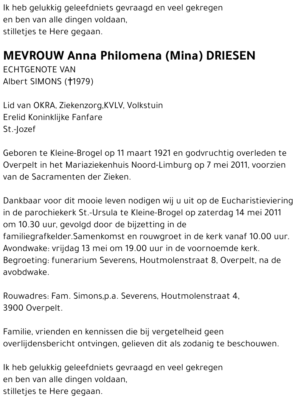 Anna Philomena (Mina) Driesen