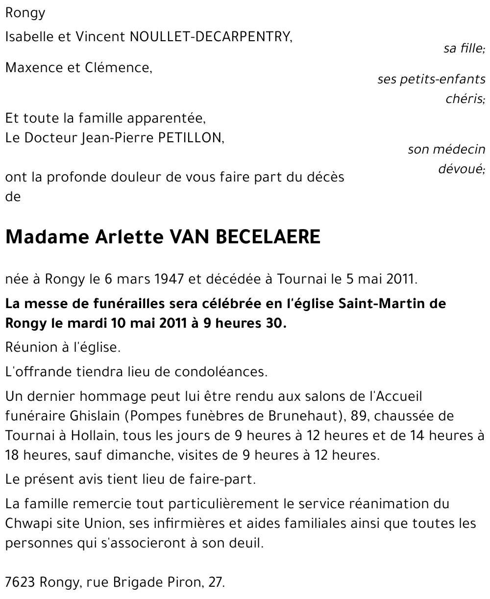 Arlette VAN BECELAERE