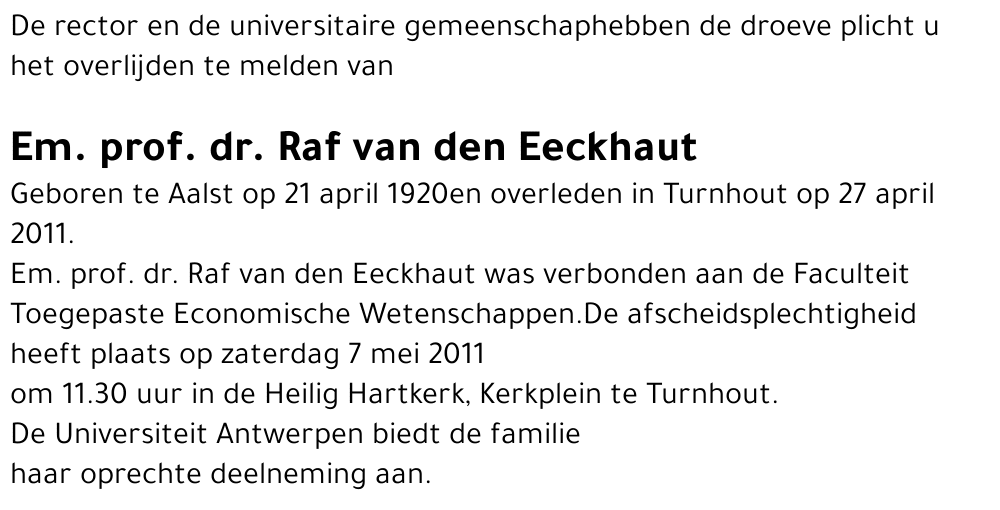 Em. prof. dr. Raf van den Eeckhaut