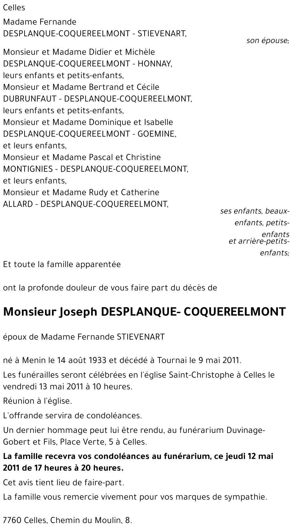 Joseph DESPLANQUE-COQUEREELMONT