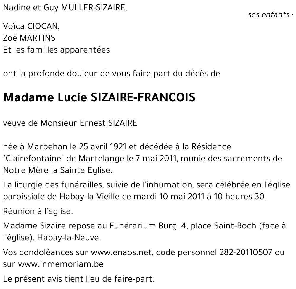 Lucie SIZAIRE-FRANCOIS