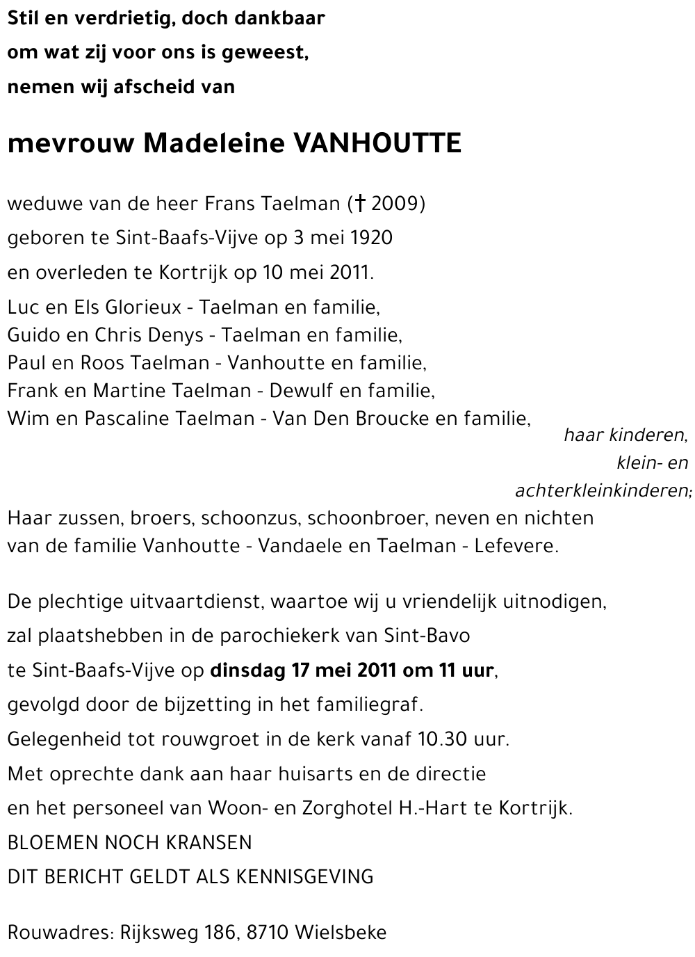 Madeleine VANHOUTTE
