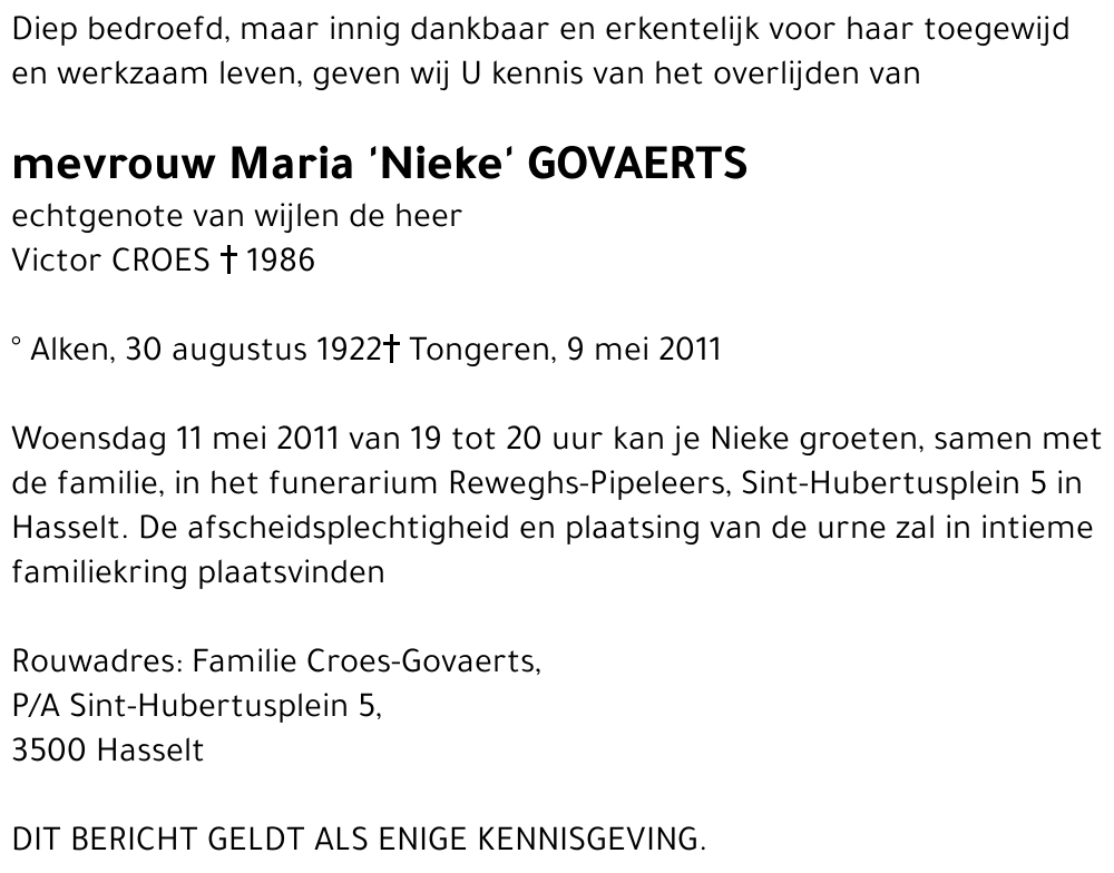 Maria 'Nieke' GOVAERTS